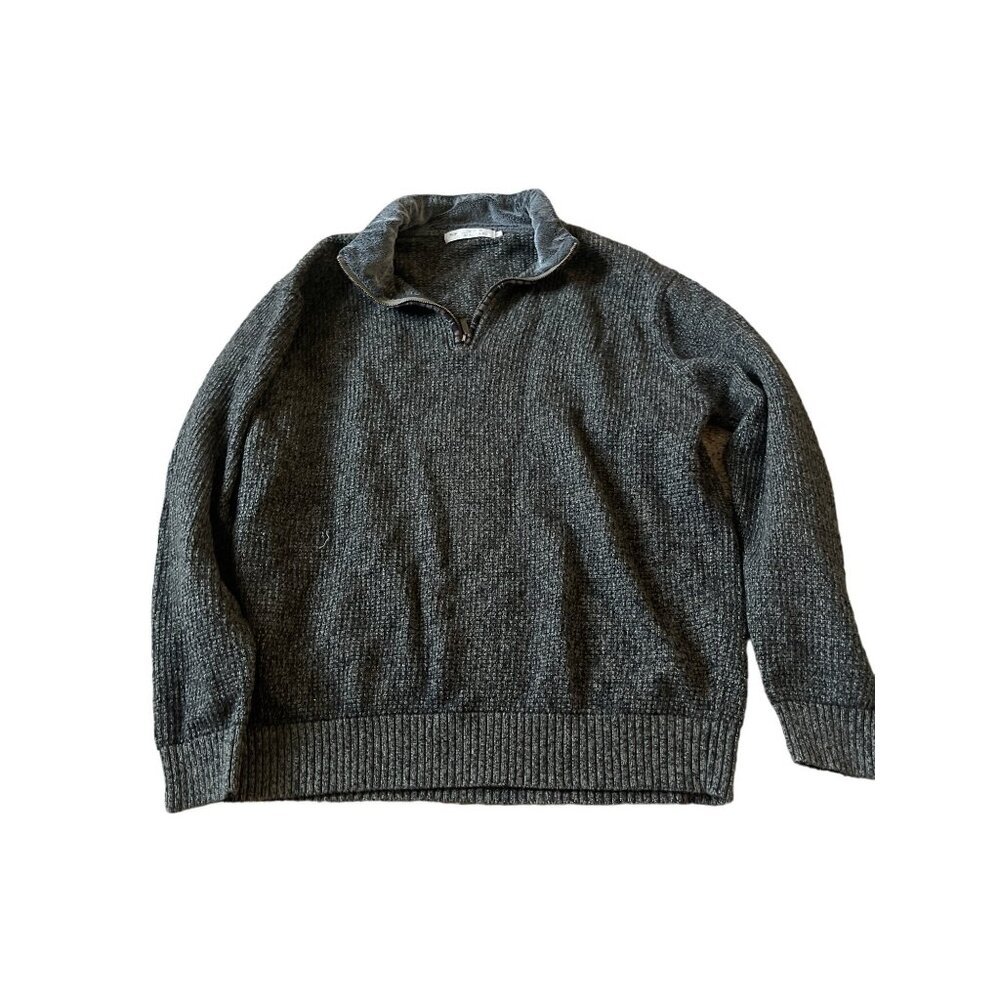 Men's Vintage Pullover Patchy‎ Collared Gray 90s Zip Up Pullover Sweater Size 14
